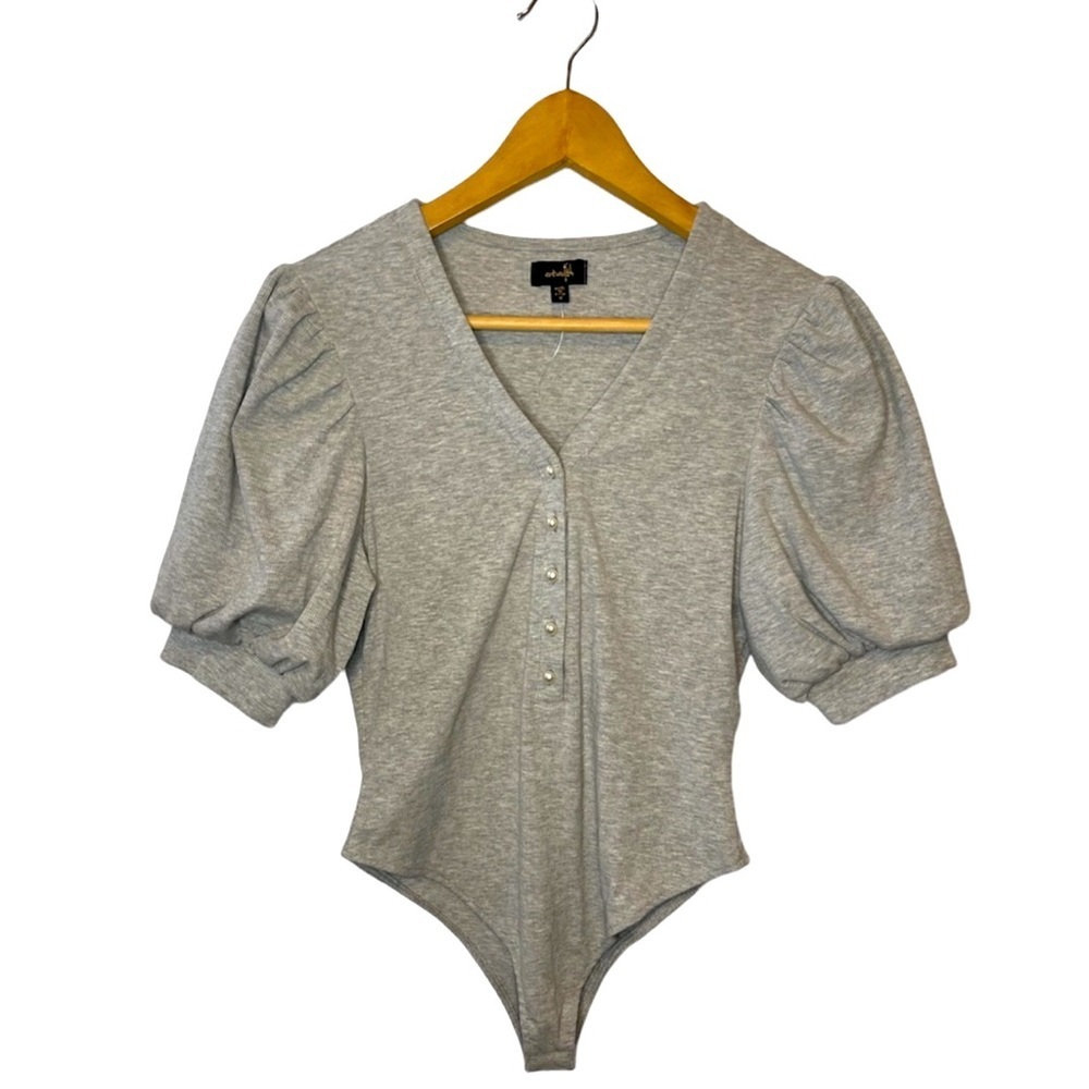 Ontwelfth Puffed Sleeves‎ Bodysuit W/ Faux Pearl Buttons​​